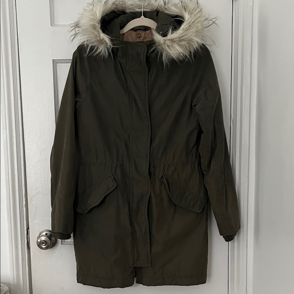 Abercrombie & Fitch Olive Utility Jacket with Faux Fur Trim